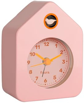 Fisura – Mini-Häuschen Wecker rosa. Analoger Wecker ohne Ticken, origineller Wecker. Kleiner Wecker. Maße: 9,7 cm x 7,3 cm x 4,5 cm. Betrieb: 1 AA-Batterie