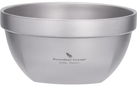 iBasingo 800ml Titanium Double Walled Bowl Outdoor Camping Bowl Metal Serving Bowl for Oatmeal Food Rice Soup Ice Cream Appetizer Snack Ultralight Portable Durable Tableware Ti1162T