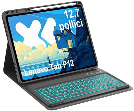 Occtingkind, Tastiera per Lenovo Idea Tab Pro, Cover con Tastiera per Lenovo Idea Tab Pro Tablet 12,7, Cover Retroilluminata Bluetooth Keyboard Lenovo Idea Tab Pro 2025, Italiano, USB C, Nero