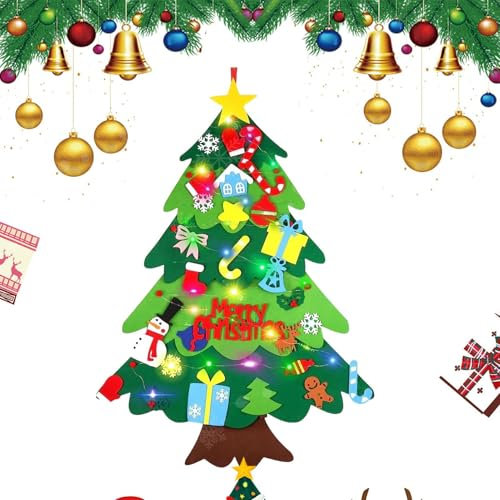 Jouet d’arbre de Noël en feutre - Arbre de Noël en feutre pour tout-petits, décor d’arbre de Noël en feutre | Arbre de Noël pour tout-petits, avec guirlande lumineuse LED, pour porte murale