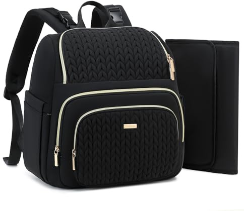 MAPLELILY Wickeltaschen-Rucksack mit Wickelunterlage, gesteppt, große Babytasche für Mama und Papa, Reiserucksack, Wickeltasche mit isolierten Taschen & Kinderwagengurten