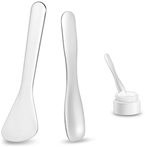 2 Pcs Metal Cosmetic Skincare Spatula, Mini Makeup Spatula Reusable Skin Care Spatulas Curved Mask facial Spatulas Multi-functional Facial Applicator Tool for Skin Care Creams Eye Cream Essences
