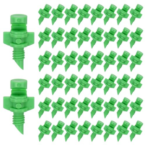 M METERXITY 50-Pack Misting Nozzles, 180 Degree Irrigation Emitter Sprinklers for Garden/Plant/Lawn Water Irrigation System Barbed Refraction Atomizing Dripper [Green]