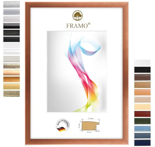 FRAMO Holz Bilderrahmen 50 x 70 cm (Bildmaß) in Kupfer-Braun | Größe wählbar | Rahmen für Poster | Puzzle | Foto collage | Maßanfertigung | Fotorahmen nach maß