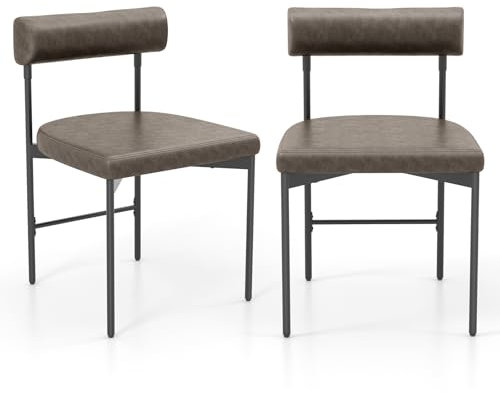 COSTWAY 2 er Set Esszimmerstuhl, Küchenstuhl aus PVC-Leder mit gepolsterter Rückenlehne & U-förmiger Sitzfläche, Schalenstuhl mit Metallbeinen, Wohnzimmerstuhl für Esszimmer, Küche (Grau,2)