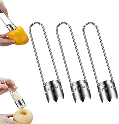 Fruit and Vegetable Corer Tool, Red Bell Pepper Seed Corer, Stainless Steel Fruite Corer, Apple Core Remover with Ergonomic Handle, for Vegetables Fruit Corer Kitchen Gadget (3)