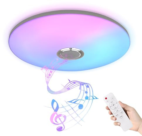 SUBTLETY 60W RGB Deckenleuchte LED Deckenlampe mit Fernbedienung & Bluetooth Lautsprecher IP44 Wasserdichte Badlampe Modern APP-Steuerung Schlicht Lampe für Büro Schlafzimmer Flur Küchen