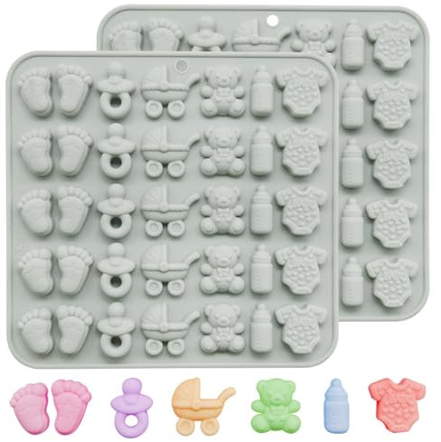 Lot de 2 moules à chocolat en silicone pour fête prénatale, en forme d'empreintes de pas, pour bonbons, en forme de calèche, pour décoration de cupcakes, gâteaux, glaces, fournitures de cuisine