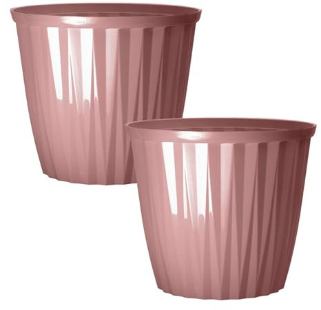 Round Plastic Pink Plant Pot 30cm,12inch Glossy Effect 11L Garden Indoor Outdoor Planter Cover Drainage Holes, Weather, Frost Proof (2)