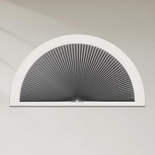 Tonature Bogen-Fensterschutz, halbrund, verdunkelnd, kabellos, ohne Bohren, für Fenster, Halbmond-Wabenstoff, kein Werkzeug, Wabenblenden, einfache Installation, Grau-Verdunkelung, 91,4 x 182,9 cm