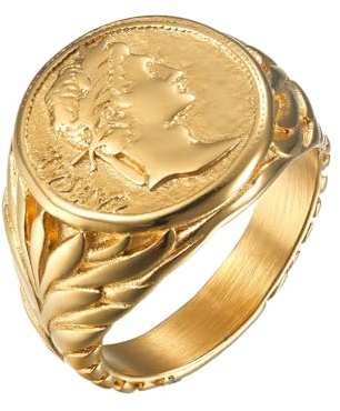 IMINI Vintage römischer Caesar Siegelring – Edelstahl Statement Stück für Männer & Frauen, bequeme Passform, personalisierbar, Daumenknöchel, Schmuck, Geschenk, Geburtstag, Weihnachten