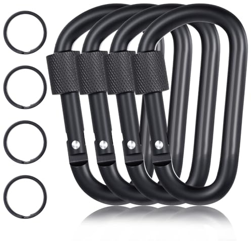 4 Stück Karabinerhaken Klein D Form Karabiner Mit Schraubverschluss Mehrfunktionale Karabinerverschlüsse Mit Schlüsselanhänger Für Outdoor-Camping Und Wandern Angeln Oder Reisen（Schwarz）