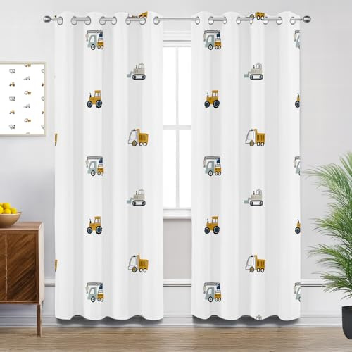 Generisch Vorhänge Blickdicht Cartoon Auto - Gardinen Mit Ösen Bauwagen Jungen Verdunkelung Svorhang für Schlafzimmer Wohnzimmer Kinderzimmer Küche Decor Gardinen - 2er Set - H166 x B75cm