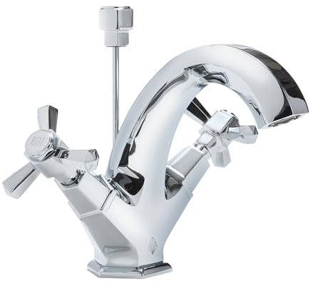 Milano Earlham Art Deco Mono Bathroom Basin Mixer Tap Crosshead Handles - Chrome