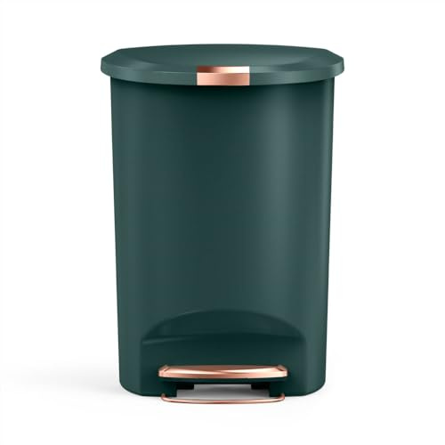 simplehuman Semi-Round Pedal Bin, 50L Kitchen Bin, Studio Edition, Pet-Proof Slide Lock, 150,000-Step Pedal, Lid Shox® Silent Close, Hunter Green Plastic