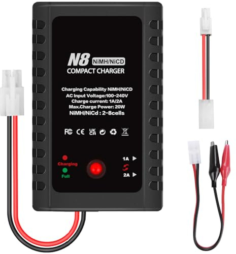 Haisito N8 Chargeur de batterie LiPo, 2-8s Smart NiMH/NiCd avec prise standard/mini 2,4 V/9,6 V, convient pour les voitures radiocommandées Airsoft, bateaux, drones