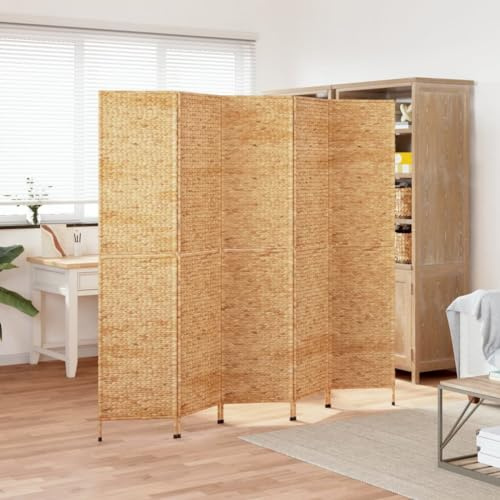 Mokuyary Paravent mit 5 Paneelen, Wasserhyazinthe, 205 x 180 cm, Sichtschutz für Innenräume, Raumteiler für Büro, Schlafzimmer