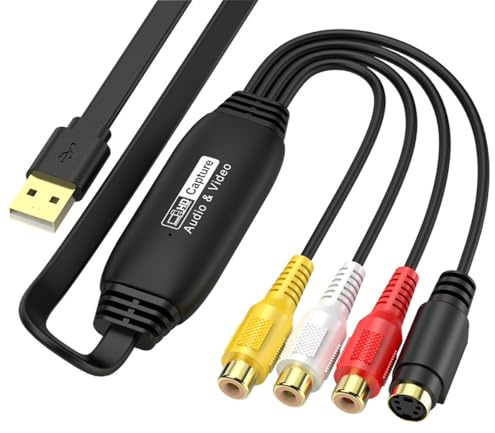 Gurtt VHS-zu-USB-2.0-Video-Grabber, Digitalisierungsgerät, Konverter, Audio-Video-Aufnahmekarte für VHS, Videorecorder, Camcorder, DVD und mehr