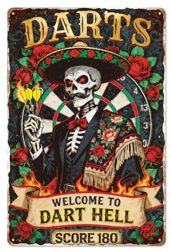 WADORN Lustiges Darts Metallschild, 20x30cm Willkommen In Der Darts Hölle Retro Wandbild Dart Geschenke Vintage Männerhöhle Poster Dekoplakette Für Hausbars Kneipen Club Männerhöhlen Spielzimmer