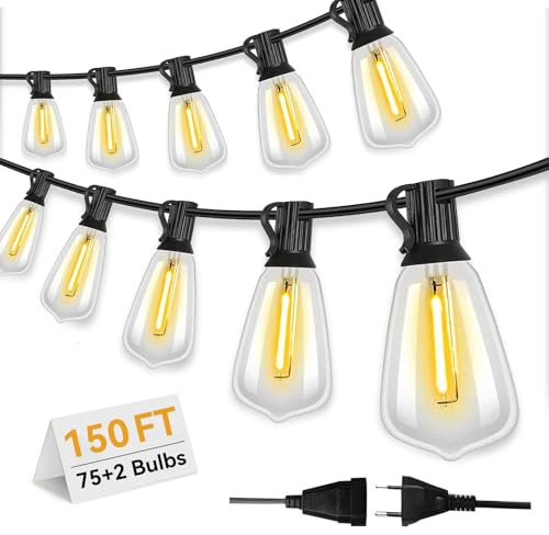 Wweixun2020 Lampade a Catena Esterno ST38 45M/150FT, 77 Lampadine LED +2 di Ricambio, Impermeabili IP44, Luce Calda 2200K, per Giardino Terrazzo Feste
