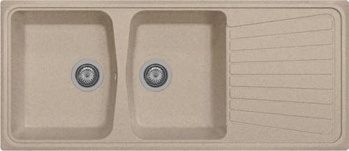 Lavello cucina Borgogna Avena 116 x 50 cm 2 vasche e gocciolatoio Made in Italy