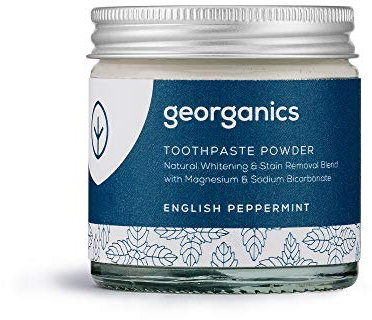 Georganics Whitening Mineral Toothpaste Powder - 120ml - Peppermint - 100% Natural Fluoride Free, SLS Free & Glycerine Free - Stain Removing & Teeth Whitening - Certified Cosmos, Vegan & Cruelty-Free