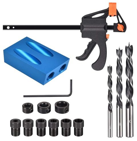 JIZZU 15pcs Gabarit de percage oblique pour bois - Guide 15° pour positionnement de trous de 6/8/10mm, outil de menuiserie essentiel