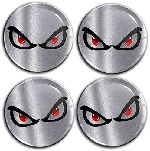 Biomar Labs® 4 x 55mm Aufkleber 3D Silikon Silber No Fear Eyes Augen Keine Angst Für Radkappen Nabenkappen Radnabendeckel Rad-Aufkleber Nabendeckel A 10355