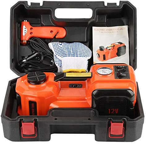 Bluetooth earphone Car Electric Hydraulic Jack with Impact Wrench and Air Compressor Set, 3 in 1 Heavy Duty 5 Ton Electric Lifting Jack Car Repairing Tire Changing Kit for Suv House Lifting Trucks