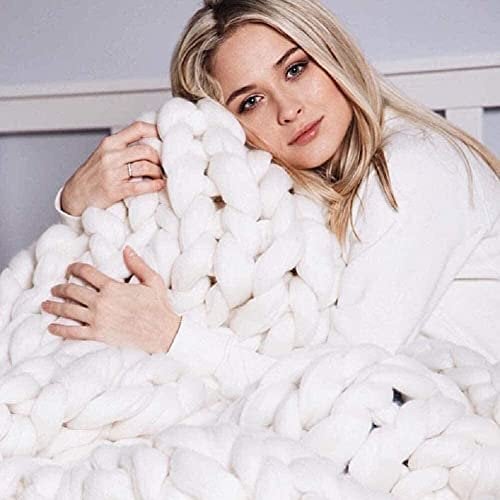 Jankr Grobstrick Decke Grobe Strickdecke Handgefertigt Riese Merino Wolle Garn Arm Stricken werfen Sofa Uberwurfdecke Decke Zuhause Deko Geschenk White 180x200cm