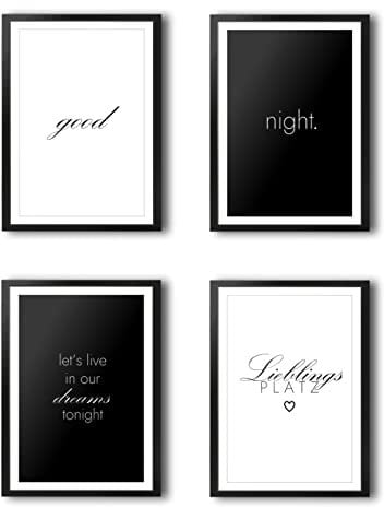 VON STEINEICH® Schlafzimmer Deko Bilder [schwarz weiß] Moderne Wandbilder in DIN A4 - Traumhafte Wand Deko passend zu Aesthetic Deko & Boho Wanddeko (4er Posterset ohne Bilderrahmen)