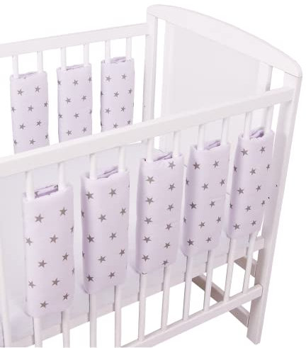 Bello24 - Universeller Babybett Gitterschutz mit Klettverschluss aus 100% Baumwolle 38x30cm (Graue Sterne, 9)