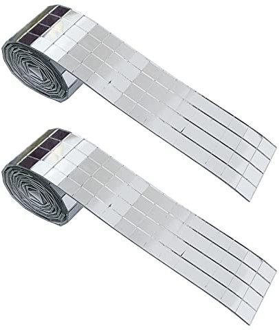 2 Rollen Selbstklebende Spiegel Mosaik Fliesen Spiegel Fliesen Xmas DIY Dekoration (10x10mm, Silber)