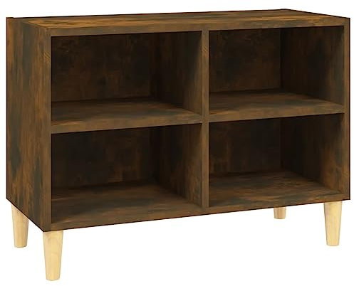 vidaXL Mobile TV con Gambe in Legno Massello Rovere Fumo 69,5x30x50 cm