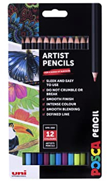 POSCA KPE-200 Oil & Wax Colouring Pencils, Cosmo Colours (12-Pack) | Premium Tough Nib, Multi-Surface Use, Rich Pigmented Colours, Biodegradable Packaging