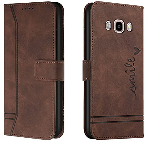 Lihondar Kompatibel mit Samsung Galaxy J5 2016/J510 Hülle, Handyhülle Samsung J5 2016, J510 Leder Klappbar Schutzhülle Tasche Wallet Brieftasche Cover Flip Case für Samsung J5 2016/J510 (Braun)
