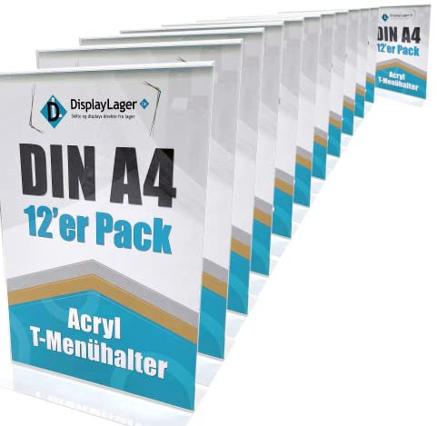 DisplayLager - 12'er Sparpack, Gerader Tischaufsteller/Thekenaufsteller aus Transparentes Acryl/Plexiglas (A4)