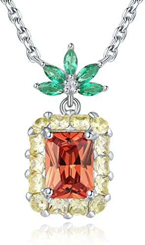 JewelryPalace Ananas Rechteckig Prinzessschliff 2.8ct Champagner Zirkonia Kette Anhänger 45CM, Gelb Stein Schmuck Set, Halskette Damen Silber 925 Collier Damen Ketten, Mädchen Schmuck Geschenke Frauen