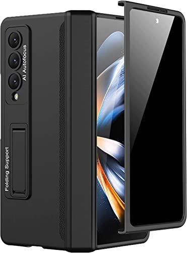 Miimall Kompatibel mit Samsung Galaxy Z Fold 4 Hülle mit Displayschutz Anti-Peeping+Magnetischer Scharnierschutz, Hart PC All Inclusive Stoßfest Schutzhülle mit Ständer für Z Fold 4 5G-Schwarz