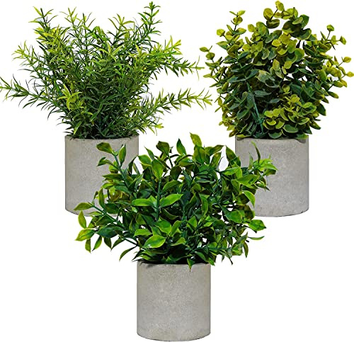 walgreen Set of 3 Artificial Plants in Pot with Bohemian Style, Fake Potted Plants with Pots for Indoor Home Eco Friendly Office Desk Plants Boho Farmhouse Style Decoration Planter