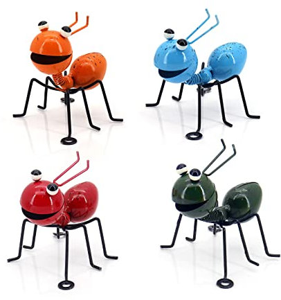 Hensych Lot de 4 Sculptures en métal d'art de Jardin Fourmis, Ornements Fourmi, Ornement coloré Mignon Insecte pour Mur Suspendu, Jardin, pelouse, décoration intérieure extérieure