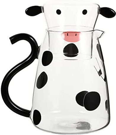 Brocca d'acqua in vetro con tazza di vetro, caraffa da comodino con mucca caraffa in vetro bollitore per latte caraffa d'acqua notturna per bevande di mezzanotte, succhi di frutta, latte 66 once