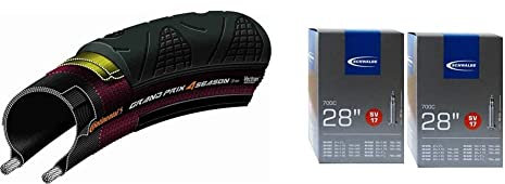 Continental Fahrradreifen Grand Prix 4-Season 32-622, 0101095 & Schwalbe Unisex – Erwachsene SV40 Fahrradschlauch, schwarz, SV17 40mm 2er Set