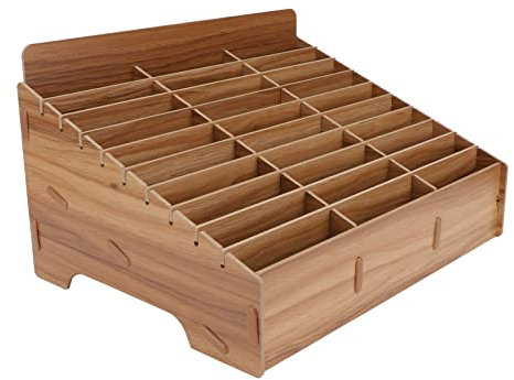 Ciieeo Schreibtisch-Organizer aus Holz, 30 Fächer, Handy-Halter-Fach, Klassenzimmer, Holz, Schreibtisch-Organizer, Taschenrechner-Halter für Büro, brauner Holz-Schreibtisch-Organizer