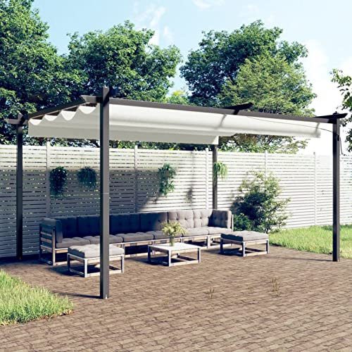 BaraSh Pavillon mit Ausziehbarem Dach 4x3 m Creme Pergola Freistehend Sonnenschutz Garten