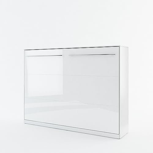 Homlando Lenart Schrankbett - Wandbett Concept Pro CP04 140x200 cm - Schrankklappbett Wandbett - Schrank mit integriertem Klappbett - Funktionsbett (Weiß Matt/Weiß Glänzend)