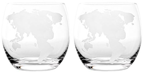 HOMSFOU 2pcs Map Print Mug Rotary Tumbler Mason Drinking Glasses - Juice, Whiskey, Tea, Milk Serving Cups - Transparent Glass With Map Printing