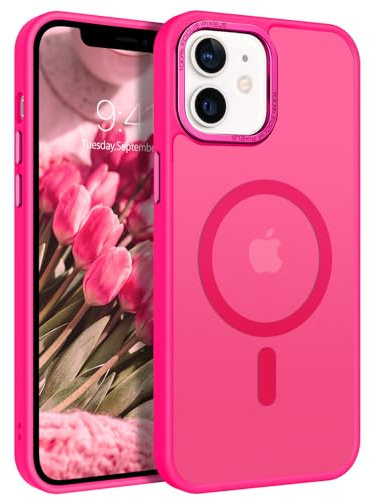 GUAGUA für iPhone 12 Hülle, iPhone 12 Pro Hülle Matt Magnetisch Handyhülle [Kompatibel mit MagSafe] Stoßfest Durchscheinende Rückseite Dünn Schutzhülle Case Cove für iPhone 12/12 Pro (6,1'') Rose