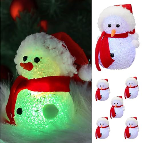 Cepewa LED Schneemann 6er Set | Kunststoff batteriebetrieben 7x12x7cm weiß rot | Leucht-Figur mit Farbwechsel