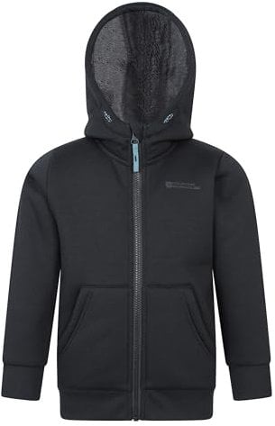 Mountain Warehouse Nordic II Kids Full-Zip Hoodie - Warm & Snug Top with Sherpa Lining, For Boys & Girls - Best for Autumn, Winter, Outdoors, Walking, School Black Kids Size 9-10 Years